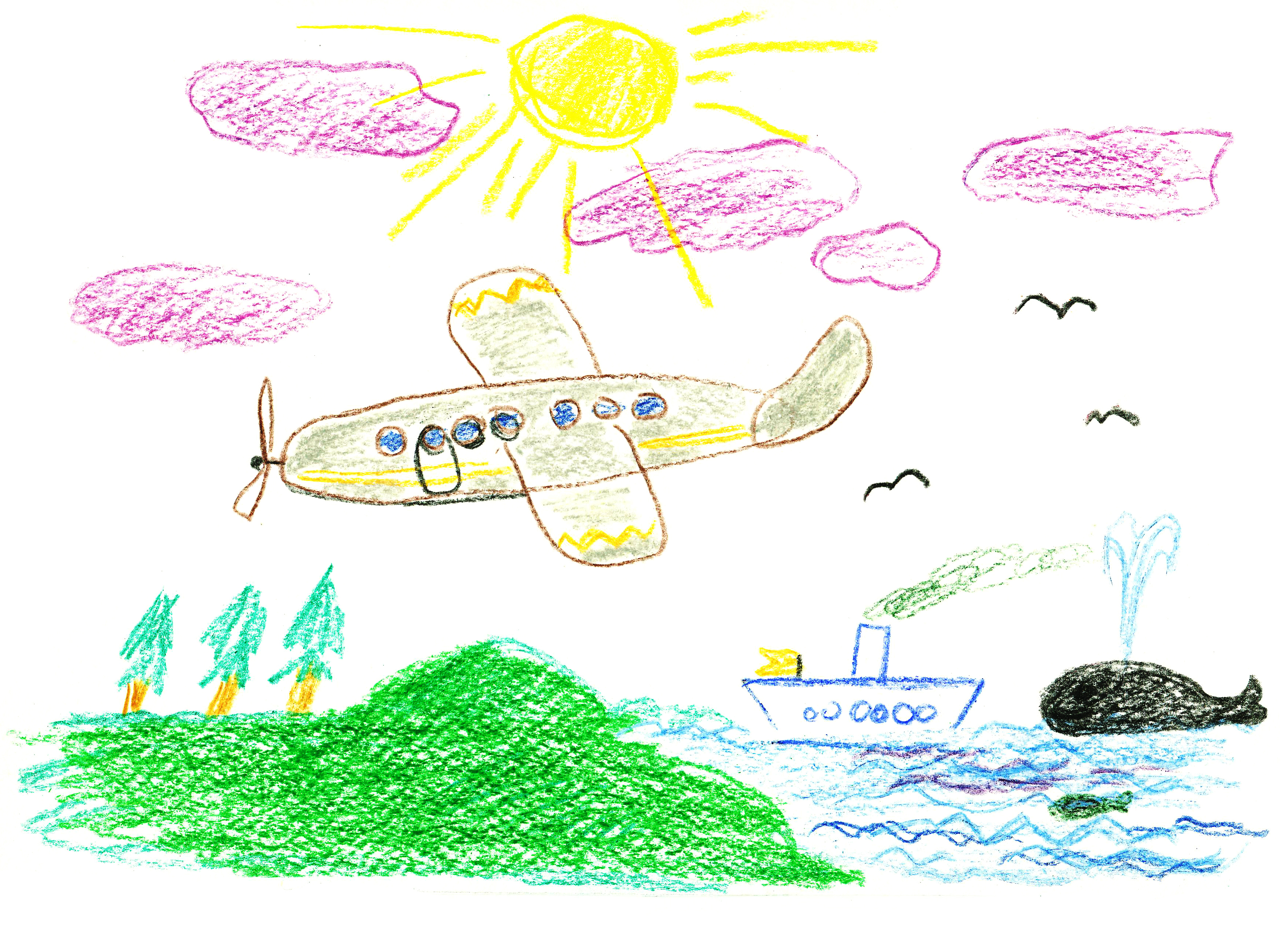 Путешествие на самолете рисунок для детей карандашом
