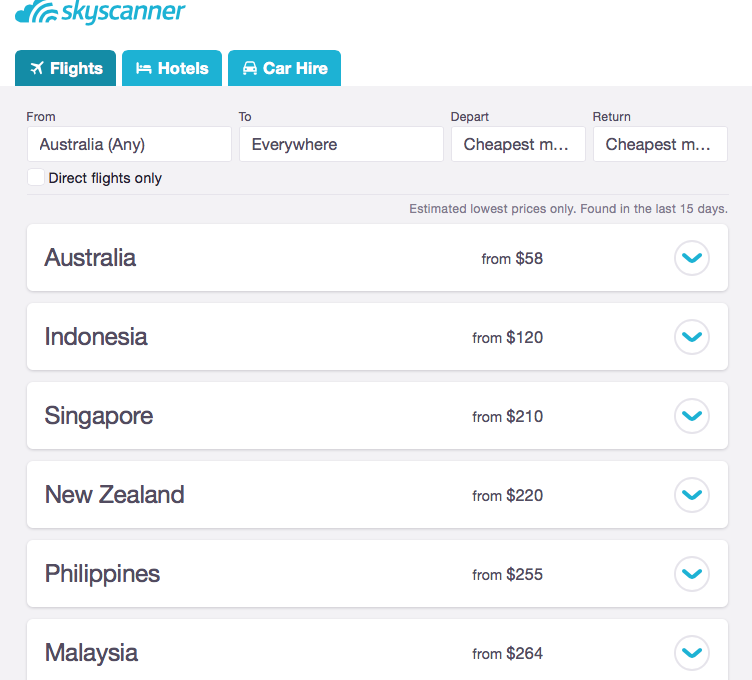 Skyscanner Everywhere search: How to find flights from Australia to anywhere in the world 